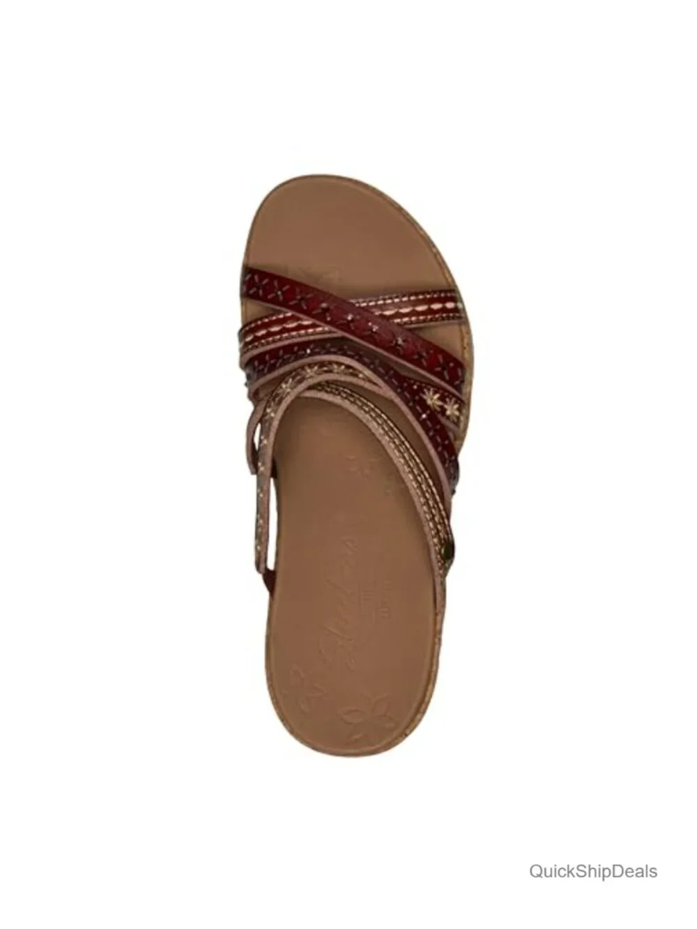 Women's Wedge Strappy Slide Sandals with Arch Support - Vegan Faux Leather